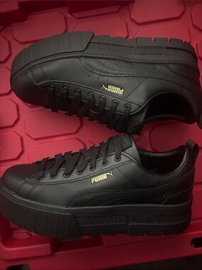 Puma Black Platform Sneakers with Gold Logo